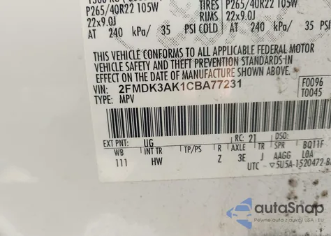 2012 Ford Edge Sport из США, поврежденный, VIN 2FMDK3AK1CBA77231